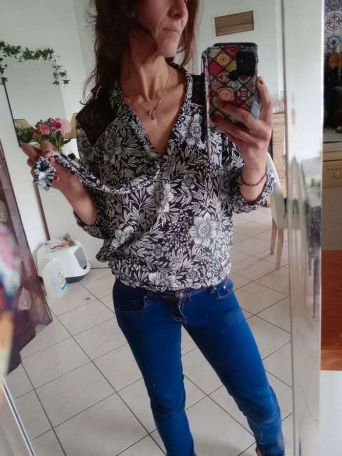 Blouse femme 46 48 noire et blanche dentelée c80 - photo numéro 3