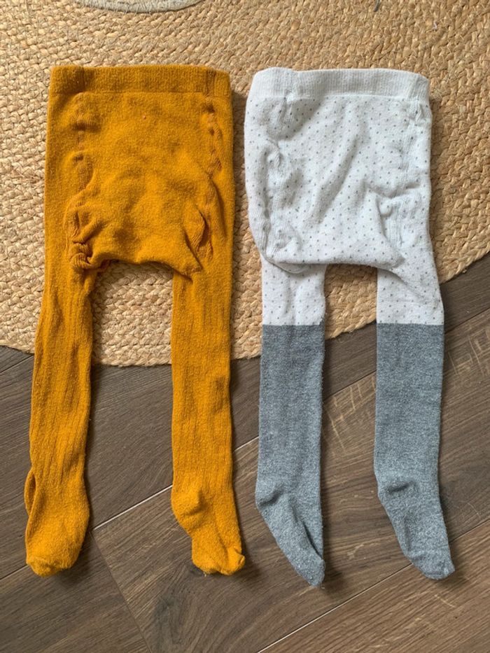 Lot 2 collants hiver moutarde gris blanc chat TAO tape à l’œil 18 20 - photo numéro 3