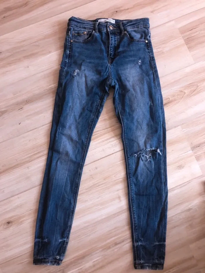jean taille haute skinny stradivarius bleu - photo numéro 3