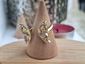 Bague ouverte Dorée avec strass Motif Papillon en Acier Inoxydable ajustable pour elle
