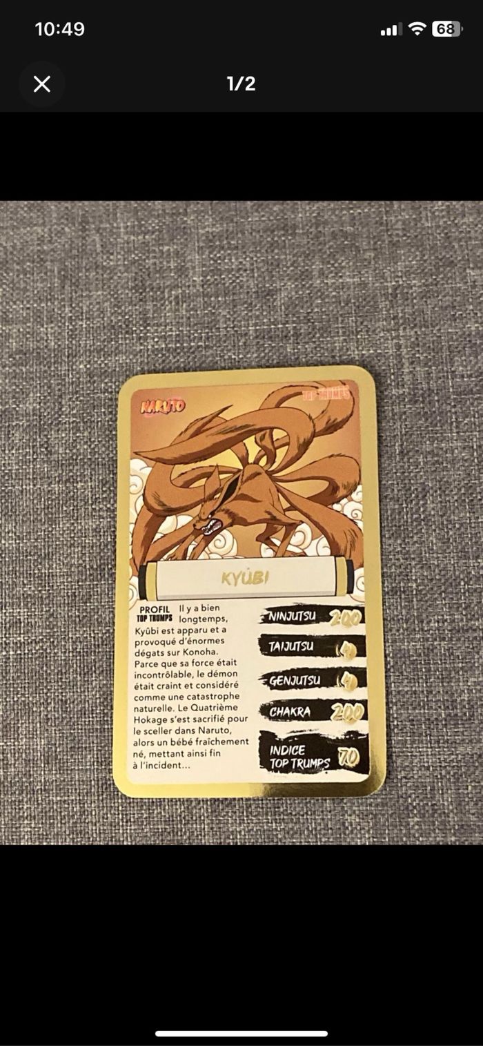 Carte Naruto Burger King Kyubi dorée