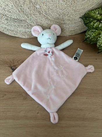 Neuf doudou plat souris rose oiseau tex baby