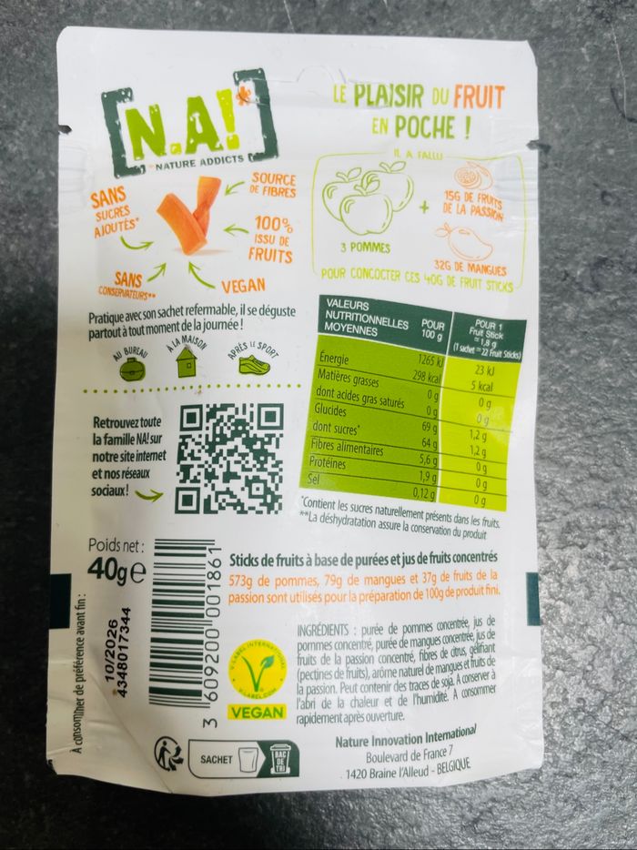 N.A! Nature addictive fruit sticks goût mangue passion 10 sachets de 40g - photo numéro 3
