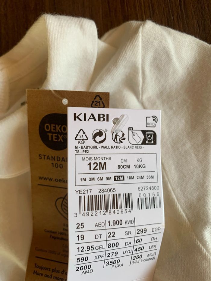 T shirt blanc col Kiabi 12 mois fille - photo numéro 3