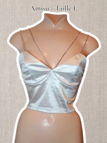 Crop top blanc bretelles strass - Amisu - Taille L