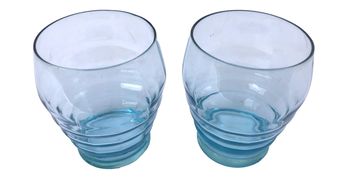 Art déco Années 1930  2 verres  Verre bleu turquoise transparent 