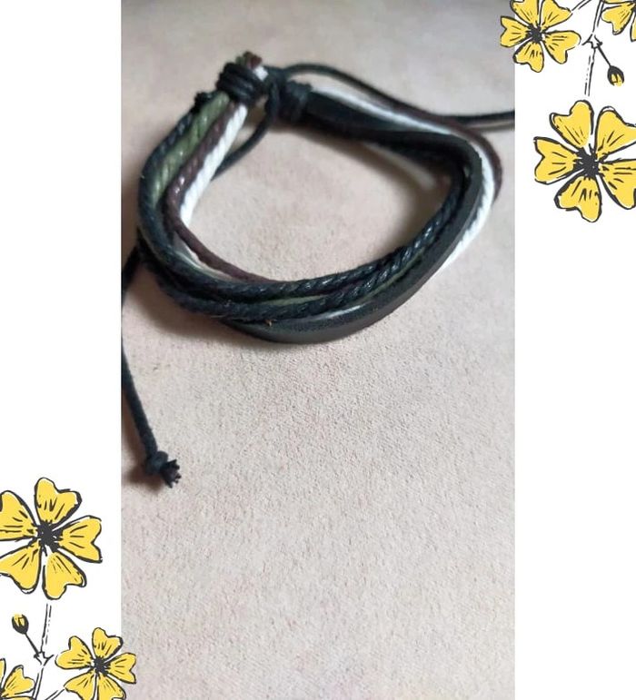 Bracelet en cuir multibrins - tons noir, kaki, blanc & marron - photo numéro 6