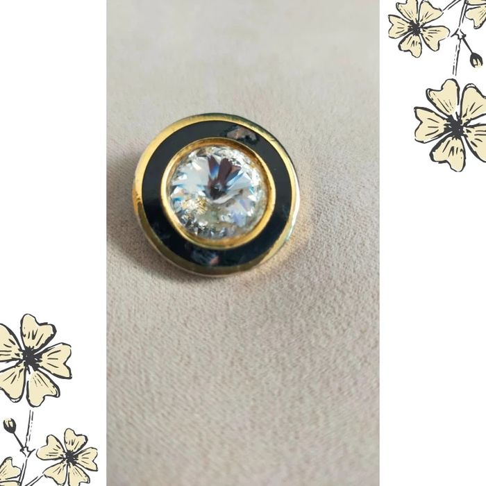 Boucles d’oreilles vintage à clip – Cristal & noir émaillé – Rondes dorées - photo numéro 2