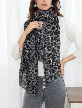 Foulard léopard neuf gris noir doré