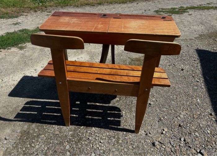 Double Pupitre bureau en bois vintage - photo numéro 4