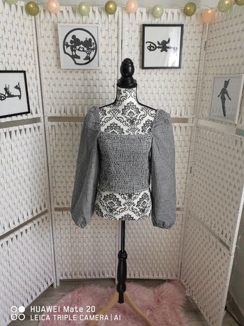 💕Jolie crop top noir et blanc smocké femme TL / 40 BZB 💕