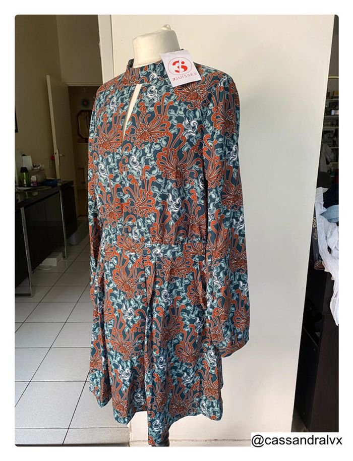 Robe longue fleuri marron et bleue - 3 suisses - photo numéro 2