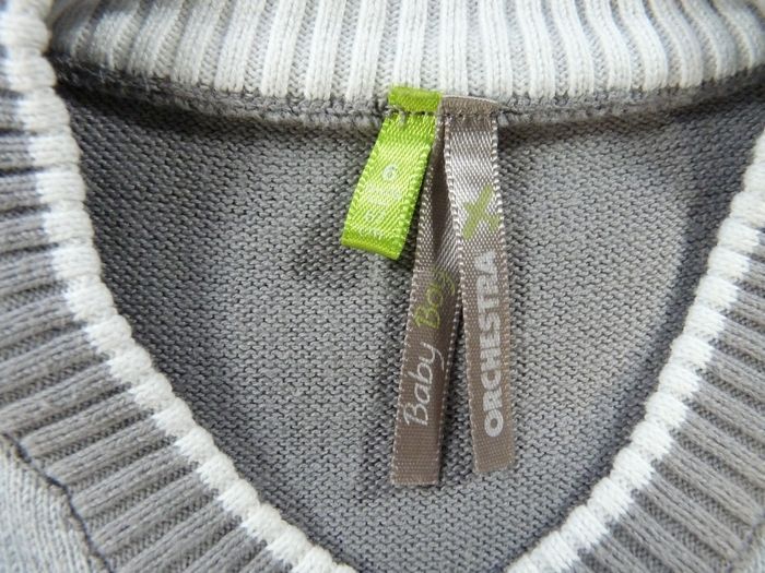 Pull sans manche tricot gris blanc rayures ORCHESTRA 6 mois 67 cm garçon - photo numéro 3