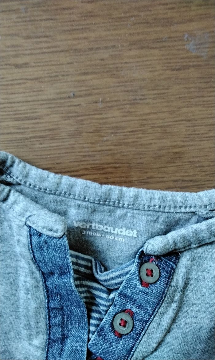 Polo manches longues , gris et bleu , Verbaudet , 3M , 60cm - photo numéro 3