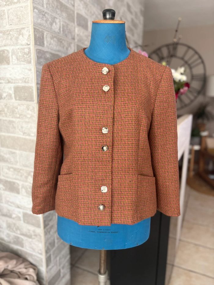 Veste vintage des années 70 - en très bon état - marron/fuchsia - taille 38/M