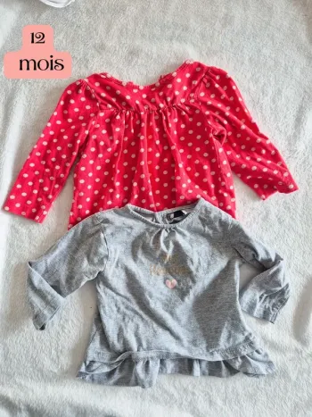 Lot 2 t shirt manches longues 12 mois