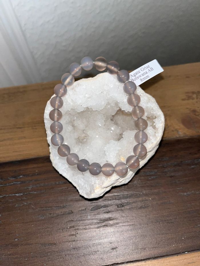 Bracelet Lithothérapie - Agate Grise du Botswana
