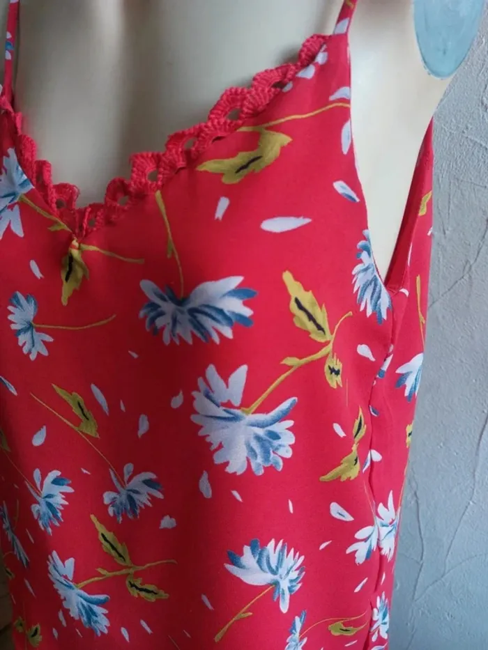 Top à Fleurs Rouge Taille S - photo numéro 3