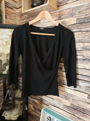 Blouse manche 3/4 noir Jennyfer