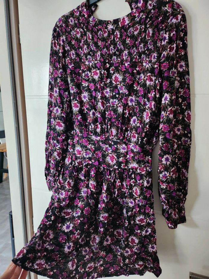 Robe patineuse manches longues smocks fleurs violet Kiabi - photo numéro 2