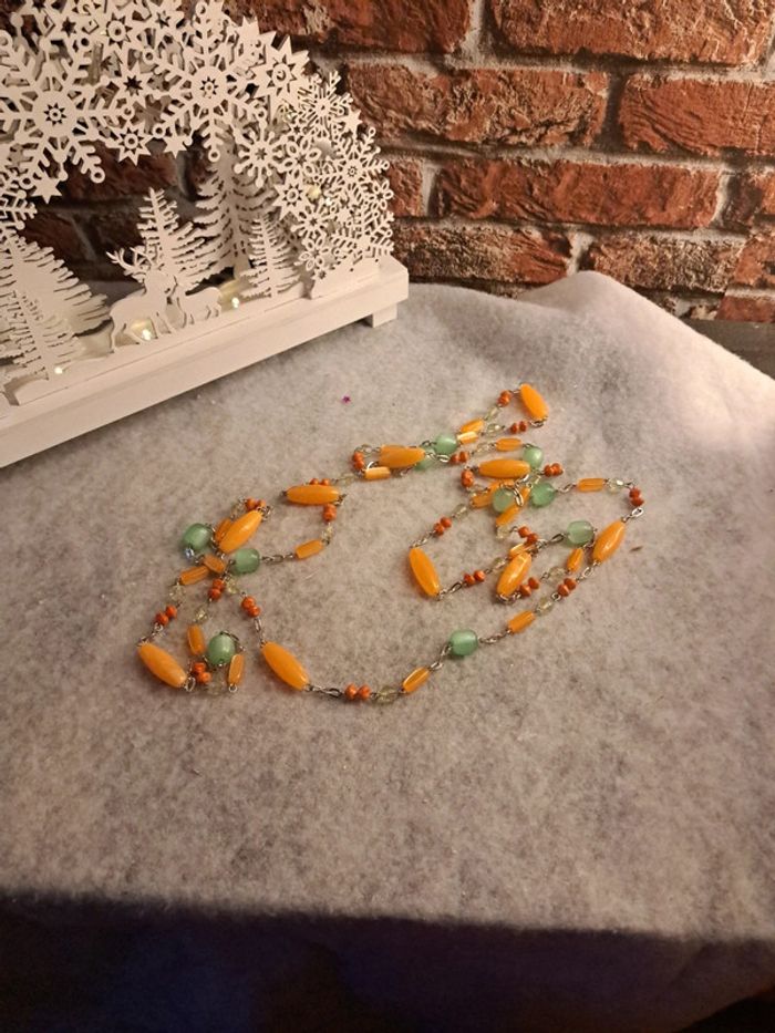 Collier très long sautoir orange et vert - photo numéro 4