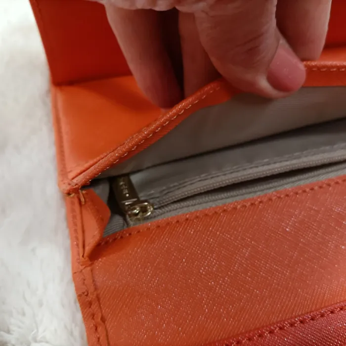 Sac à main et portefeuille orange assortis avec doublure beige compartimentée S034 - photo numéro 9