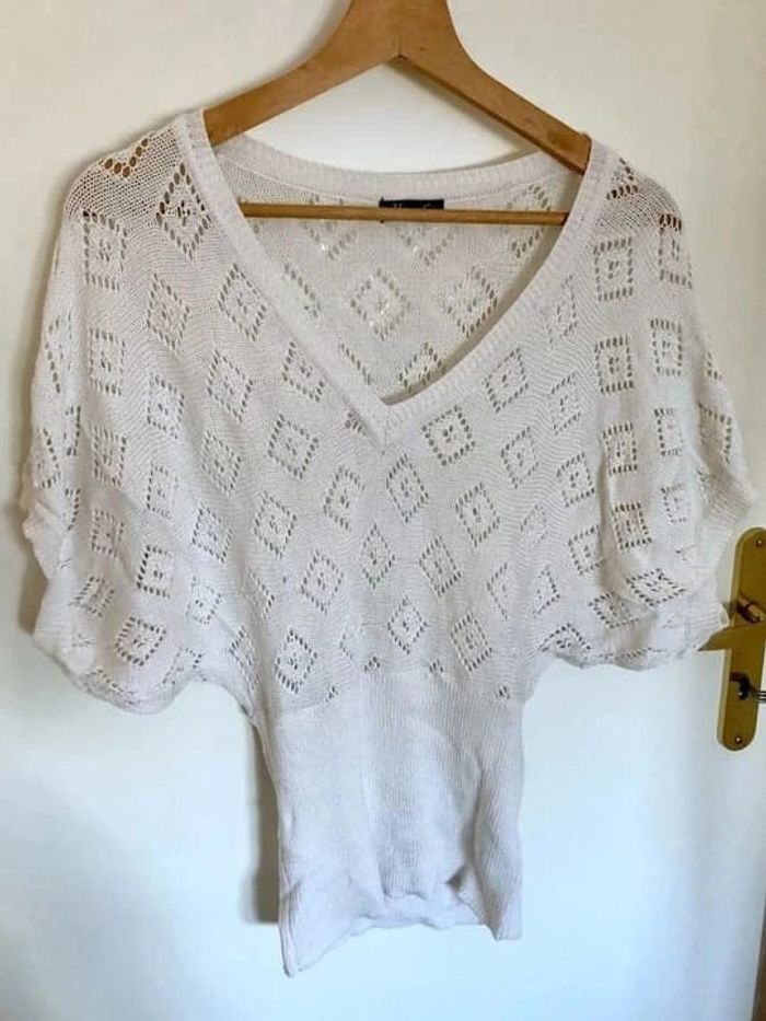 Pull blanc ajouré