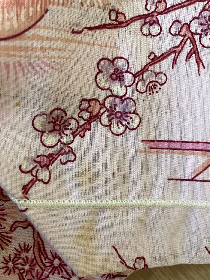 Vintage-Très belle parure de lit rose neuve-Motifs japonisants - photo numéro 7