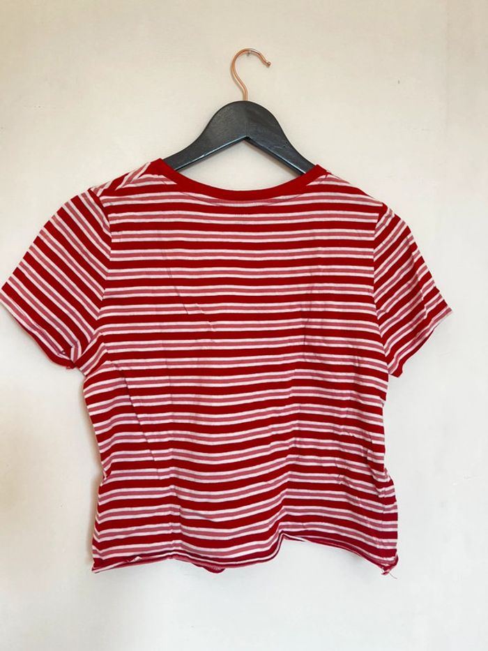 T shirt court rouge rayé coton - photo numéro 4