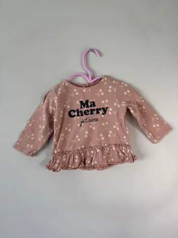 👚 haut manche longues - cerises - bébé fille - 6 mois - Kiabi - bon état - 100% coton