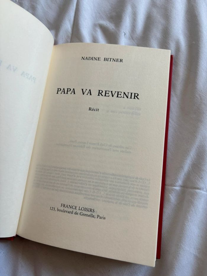 Livre Papa va revenir Nadine Bitner (Flammarion & Club France Loisirs 1993 récit historique poignant - photo numéro 8