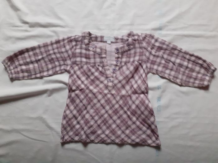 Chemise tunique à carreaux bordeaux et rose clair