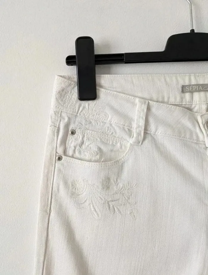 Jean évasé brodé en coton - Sépia Collection - taille 38 - photo numéro 3