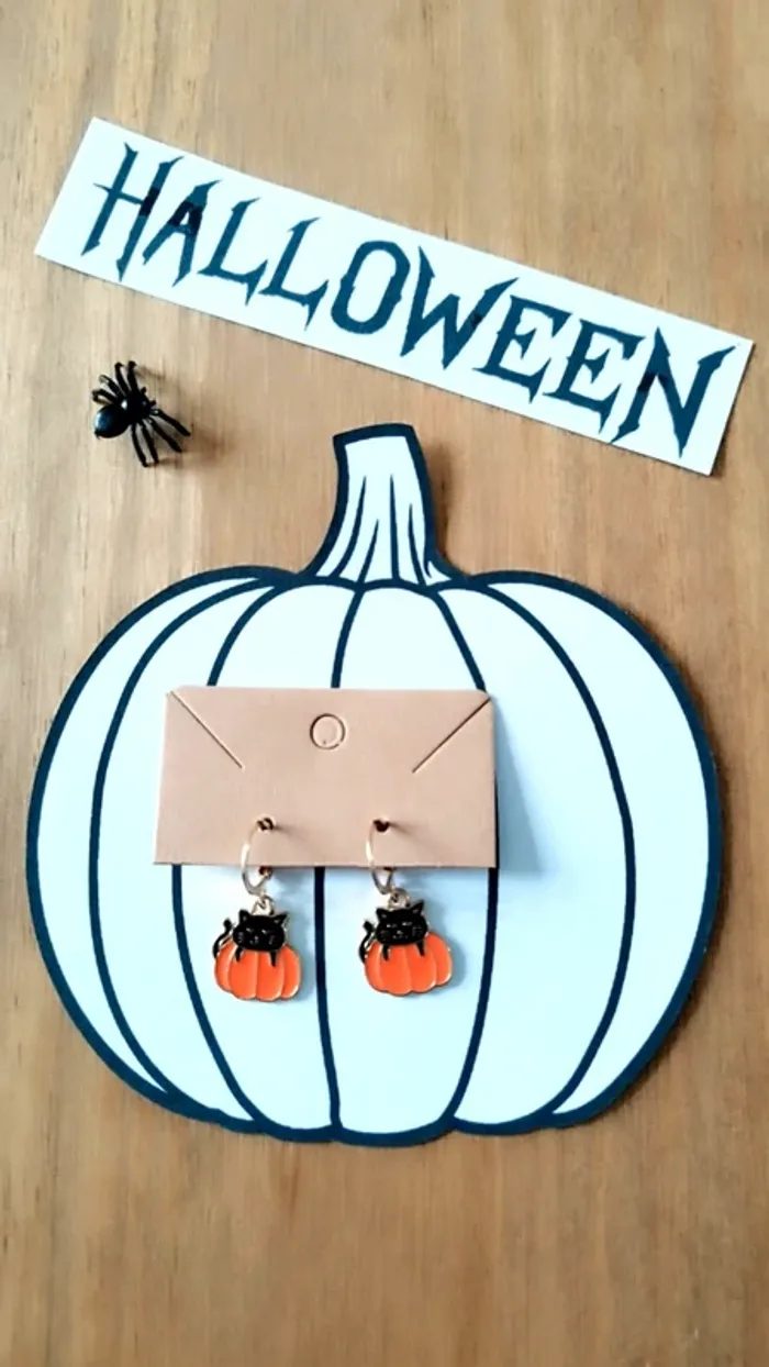 đ Boucles dâOreilles Halloween Chat Noir & Citrouille đ