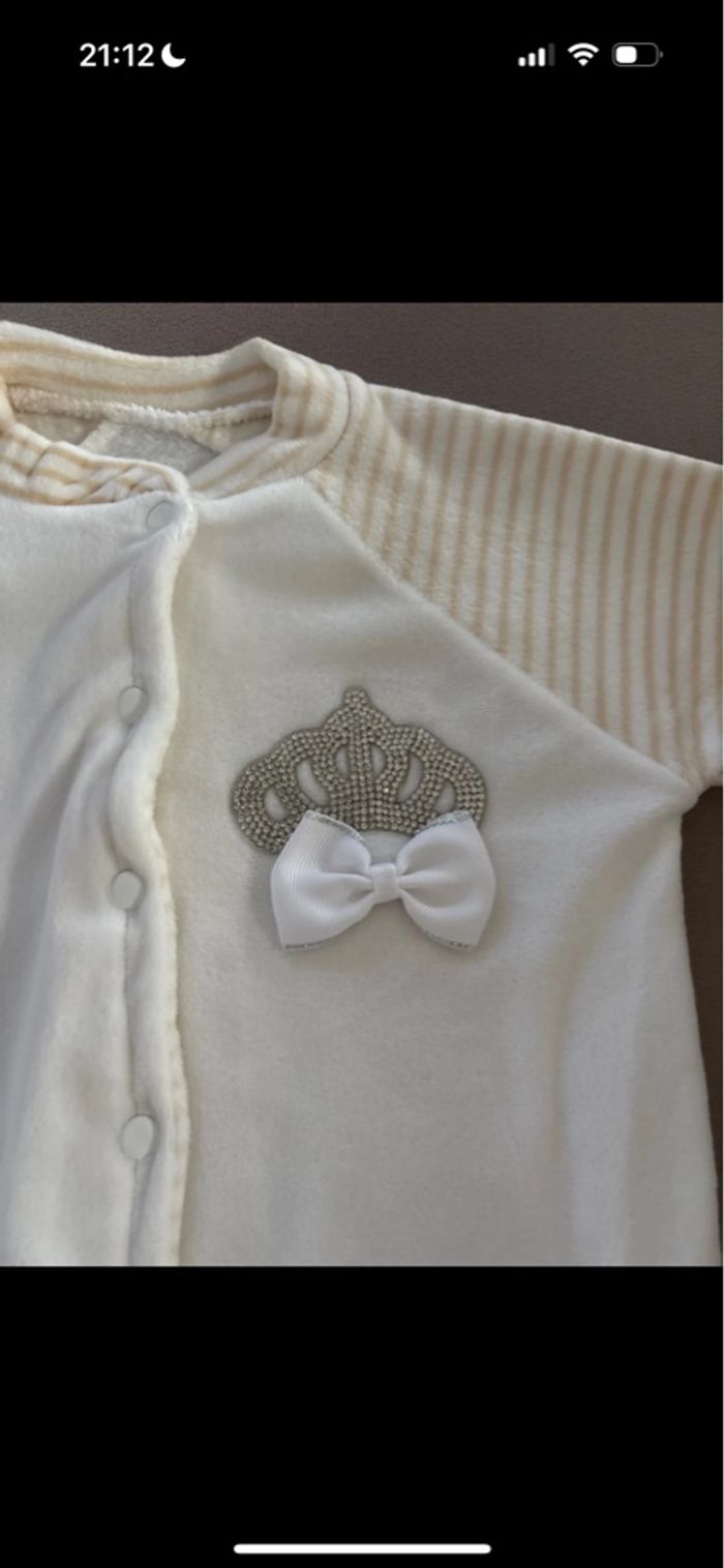 Pyjama Grenouillère Blanc et Beige - Taille 0 naissance - photo numéro 4