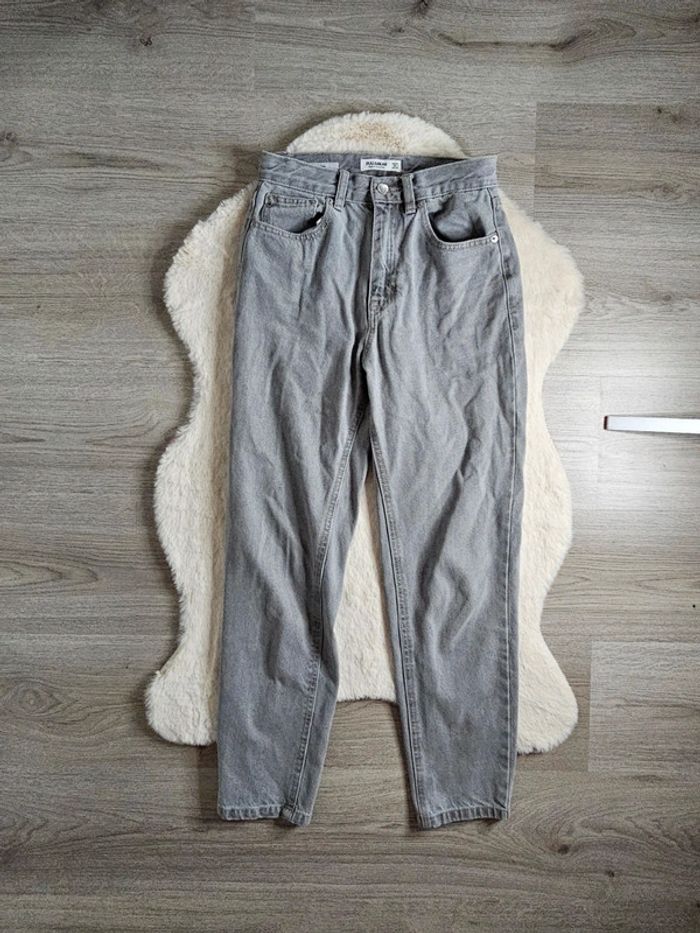Jean mom taille haute gris clair T.XS Pull & Bear - photo numéro 3