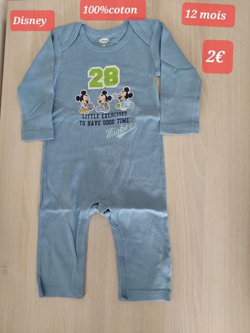 Grenouillère sans pieds Mickey garçon 12 mois