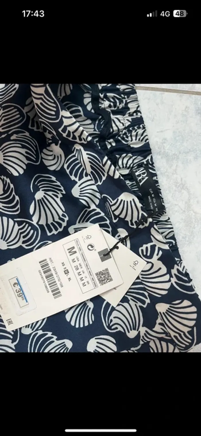 pantalon bleu satin motifs coquillages blanc zara - photo numéro 9