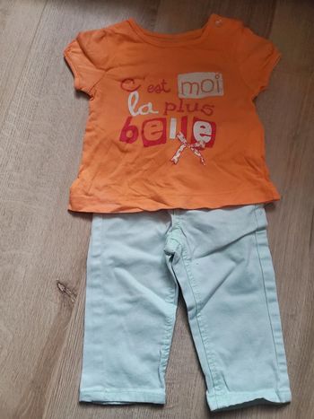 🌴 Ensemble fille 3 mois jean et t-shirt orange