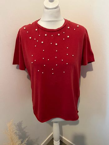 Blouse rouge à perles Zara S