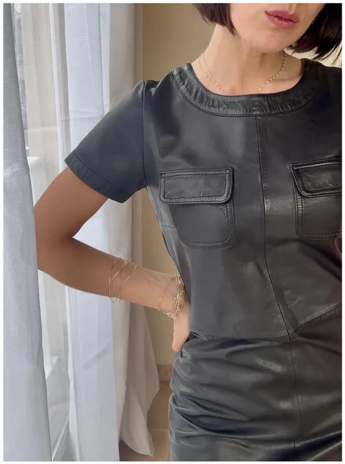 Robe Maje taille 1 en cuir noir neuve - photo numéro 3
