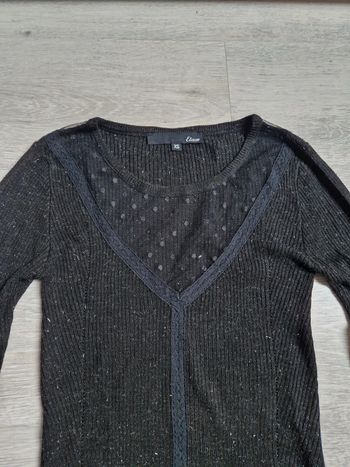 Pull etam XS neuf noir pailleté et décolleté dentelle