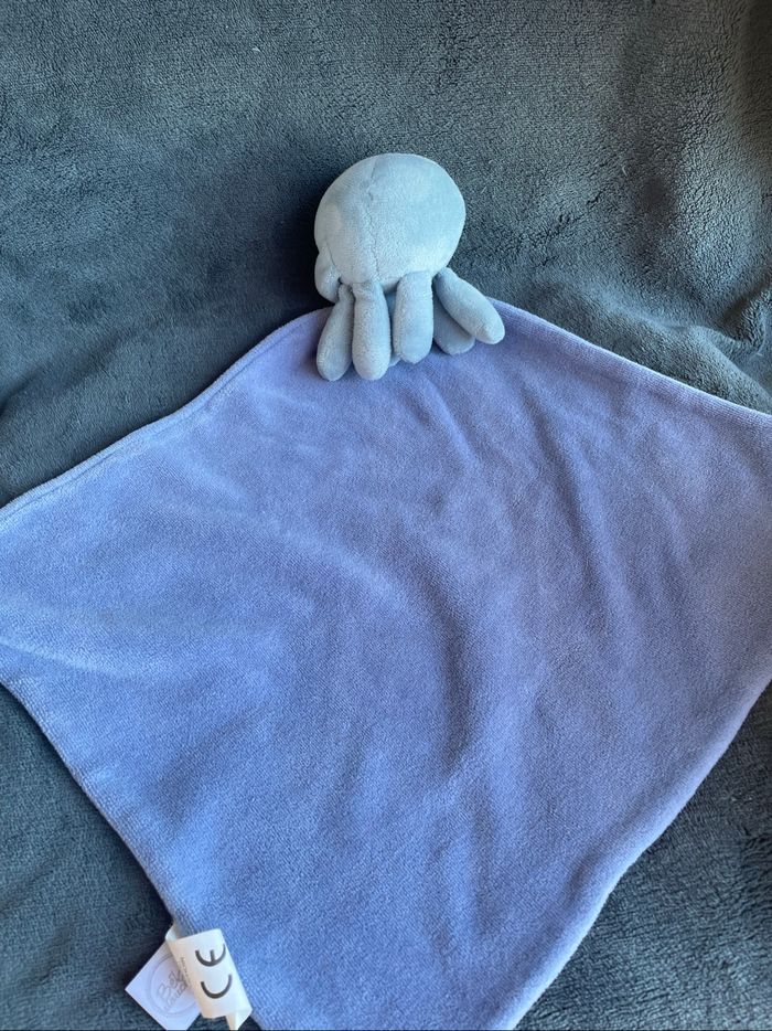 Doudou Pieuvre Poulpe bleu mouchoir Bébé Douceur - photo numéro 2