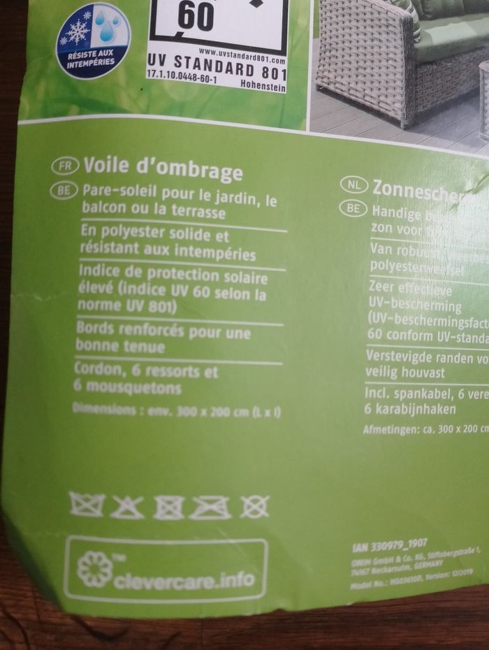 Voile, toile d'ombrage crème 2x3m - photo numéro 2