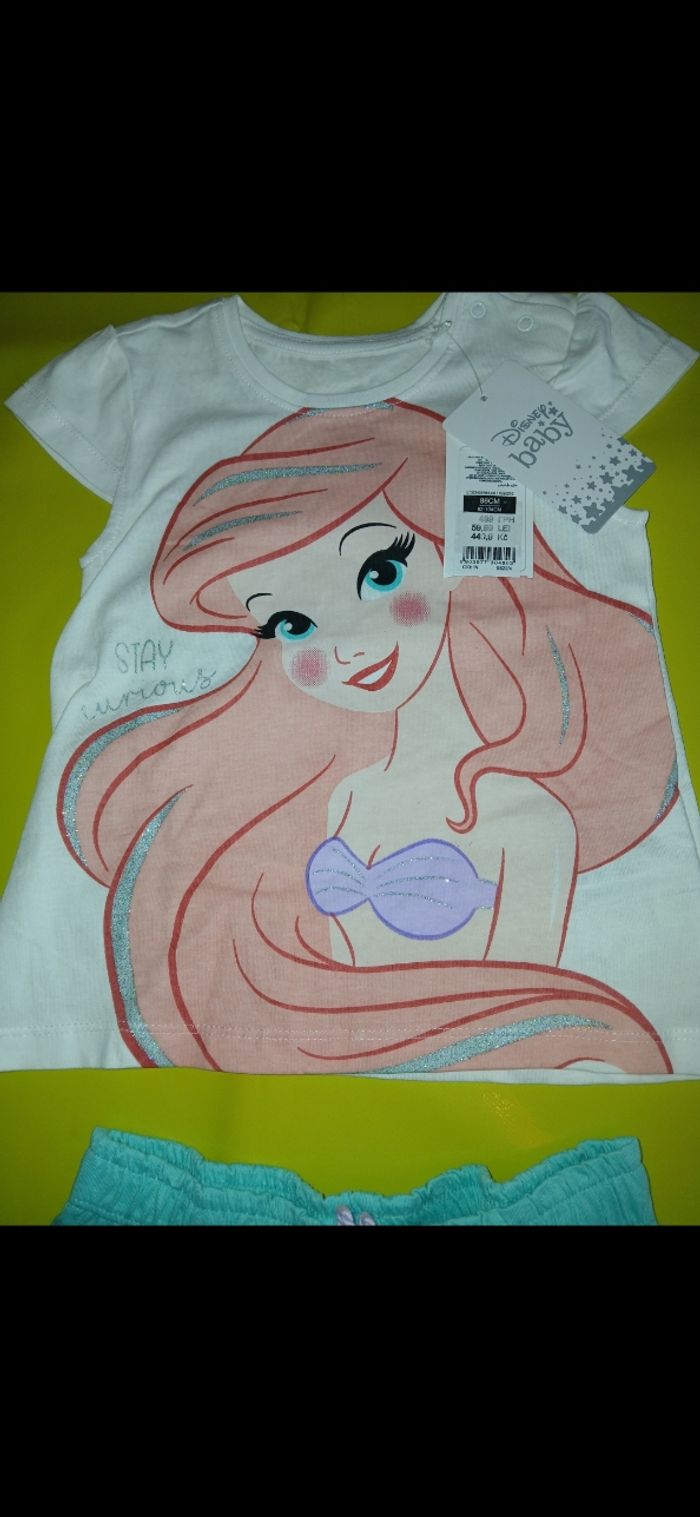 Ensemble short et tee shirt la petite sirène disney 86cm 18/24 mois - photo numéro 2