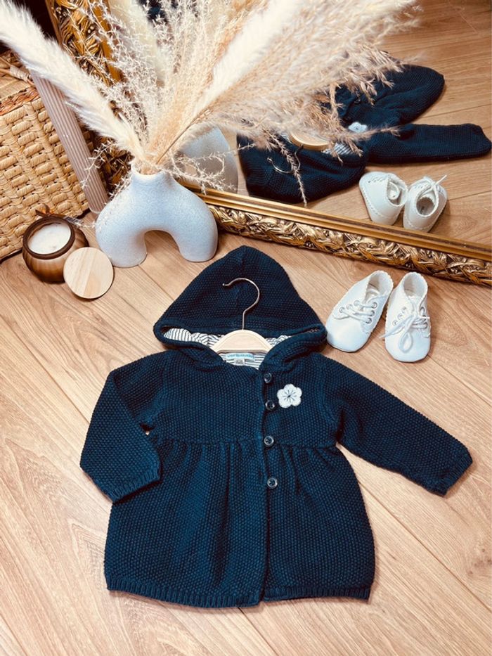 Taille 6 mois gros gilet manteau fille vertbaudet bleu marine * fleurs * 🎀