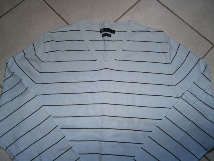 Pull ML bleu ciel rayé gris CELIO Taille L - photo numéro 3