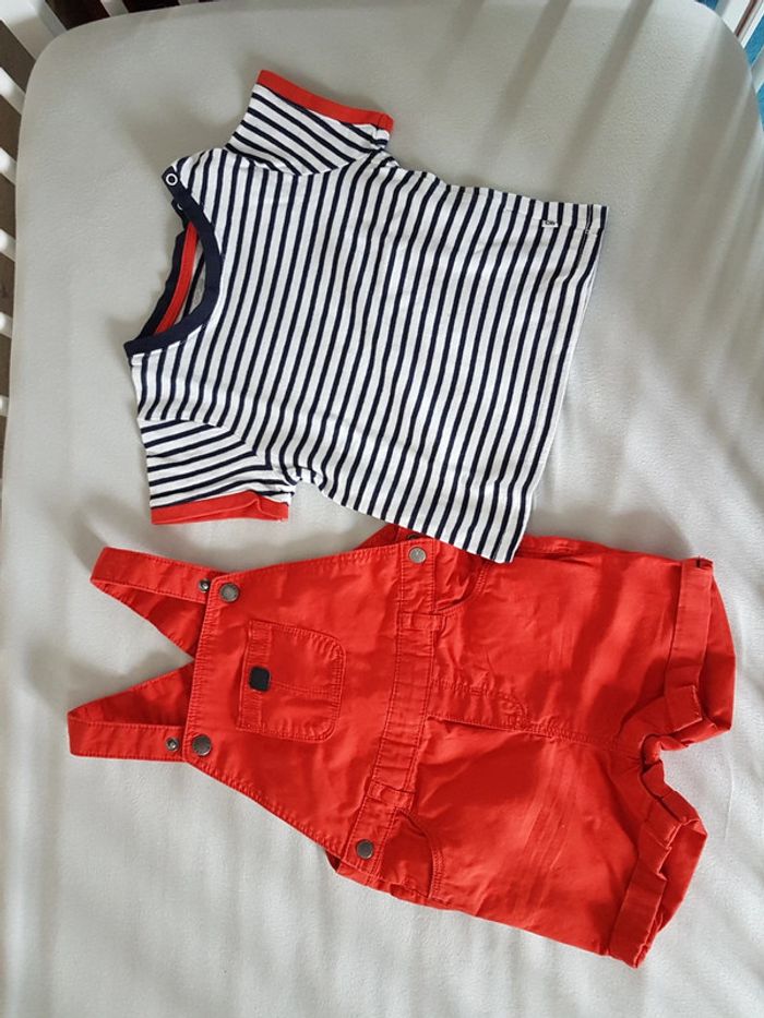 Ensemble 18m salopette short rouge et t shirt Obaibi - photo numéro 2