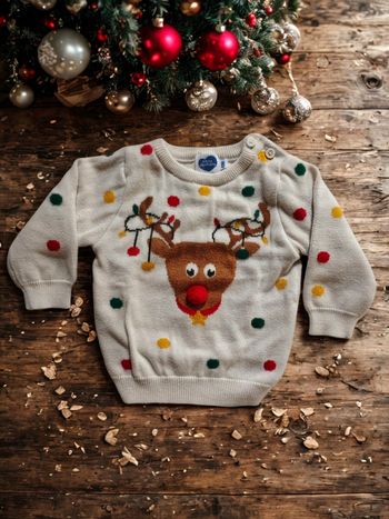 Pull Blanc de Noël Renne Mots d'Enfants 6 mois
