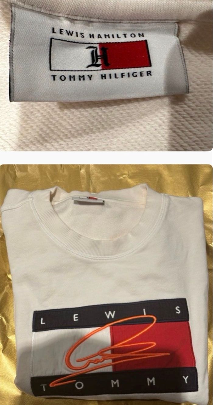 Sweat Tommy Hilfiger x Lewis Hamilton Blanc – XL – 100% Coton – Patch Signature - photo numéro 2